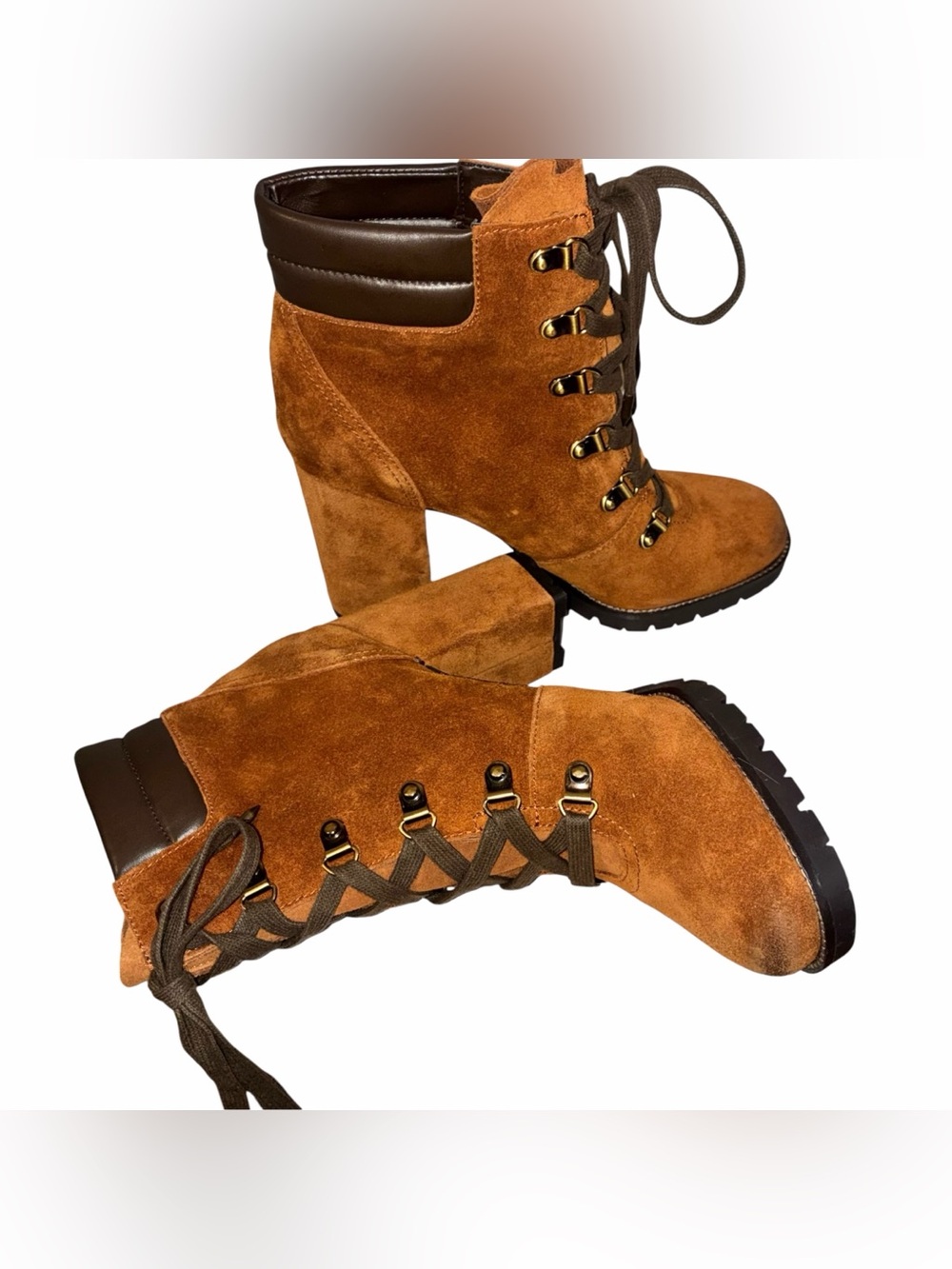 Sam Edelman Carolena Suede Leather Lace-Up Block Heel Ankle Boots Size 8.5